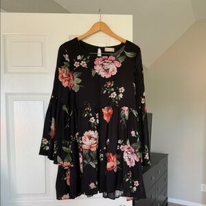 Black Floral Flowy Mini Dress